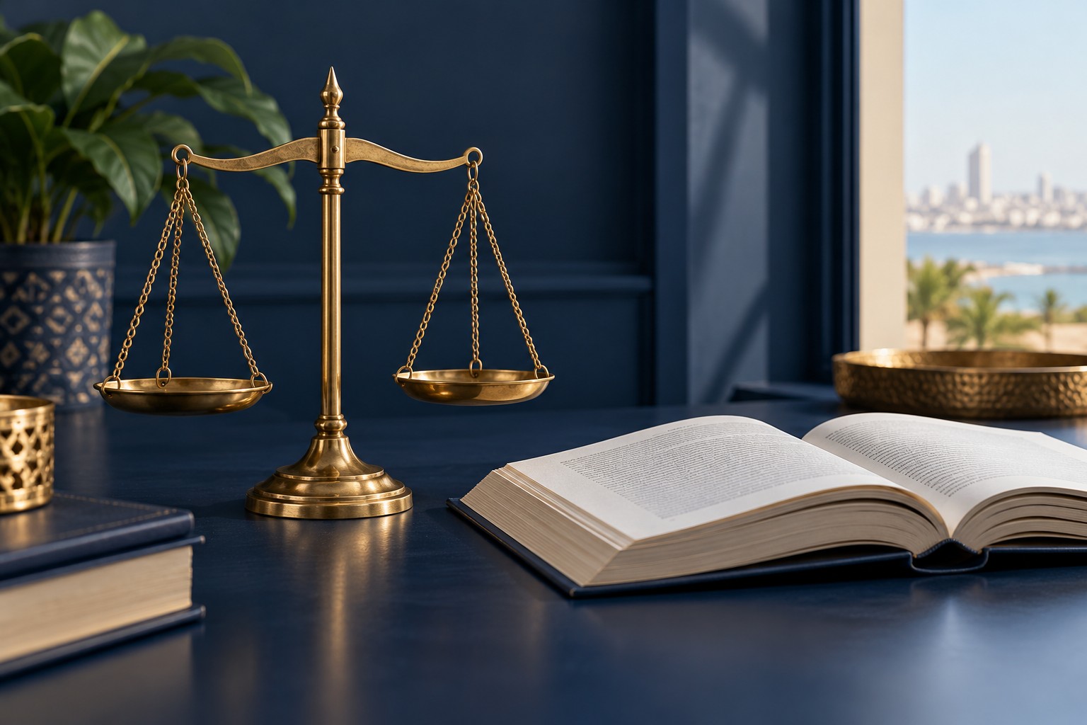 Illustration d’une balance de justice et d’un livre ouvert